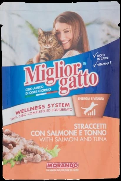 Miglior Gatto Straccetti SALMONE/TONNO 100 gr